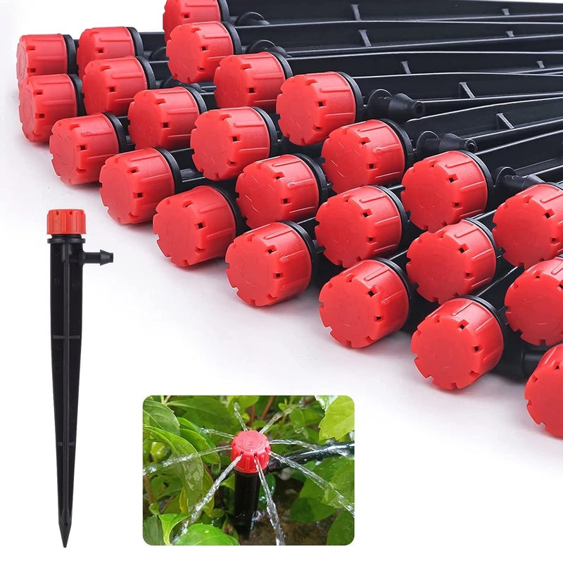 Hakioi 50 pcs Drip Irrigation Emitters Drip Emitters for 1/4" Drip Irrigation Tubing Adjustable 360 Degree Water Flow Irrigation Drip Heads Drip Irrigation Spray Emitters for Flower Plant Watering System - Image 1